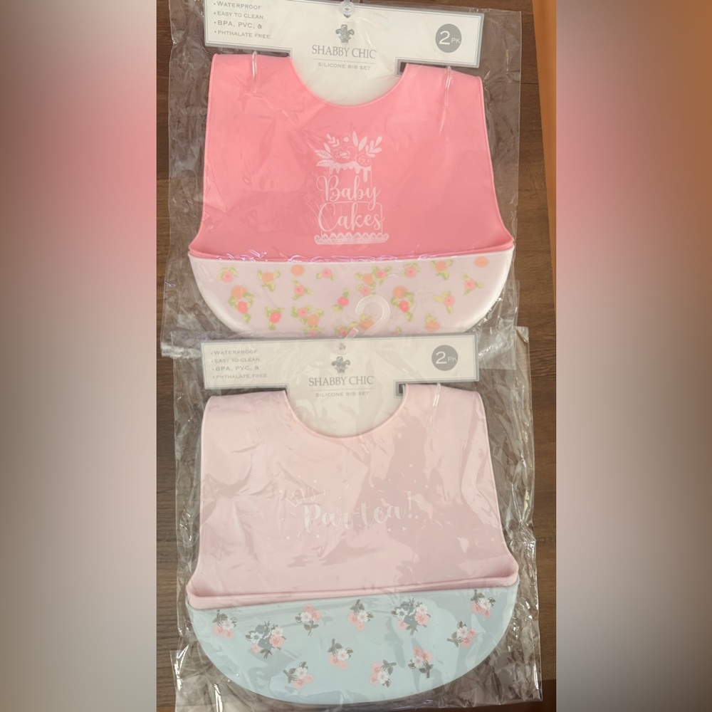 Shabby Chic Silicone Baby Bibs 2 Packages Of 2 (4 Total) NEW
